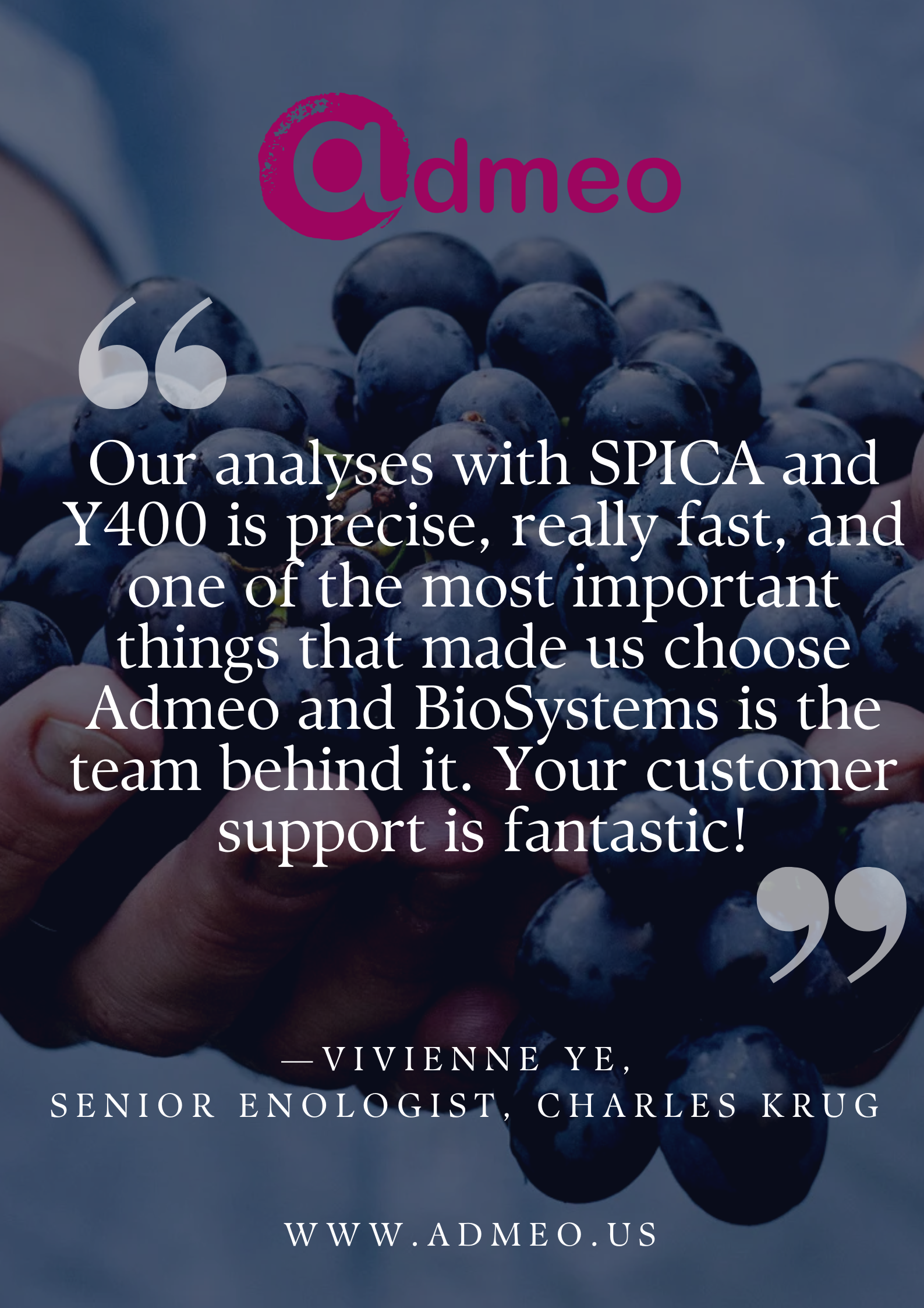 Vivienne Ye, Charles Krug Senior Enologist - Testimonial for Admeo